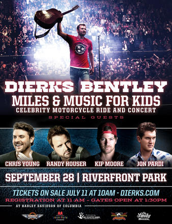 DIERKS BENTLEY ANNOUNCES HIS NINTH ANNUAL MILES AND MUSIC FOR KIDS EVENT WITH KIP MOORE, JON PARDI, RANDY HOUSER AND CHRIS YOUNG. (PRESS RELEASE)